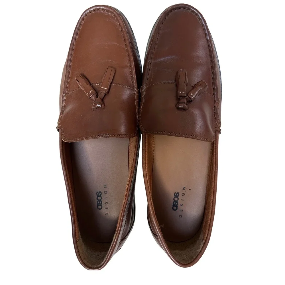 ASOS Design Mens Leather Tassel Loafers Brown Size 14 112658727 Preppy Business